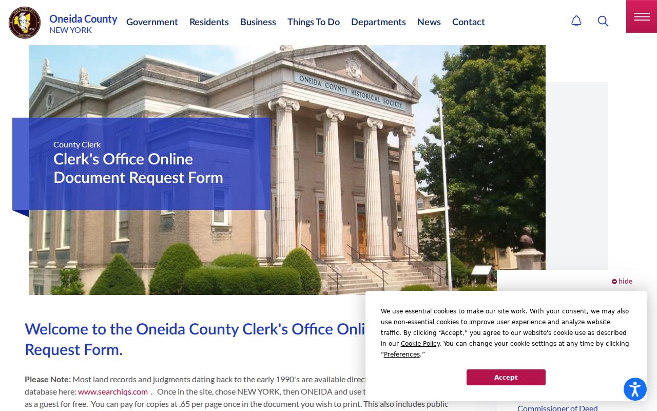 New Hartford residents directory county document copy request