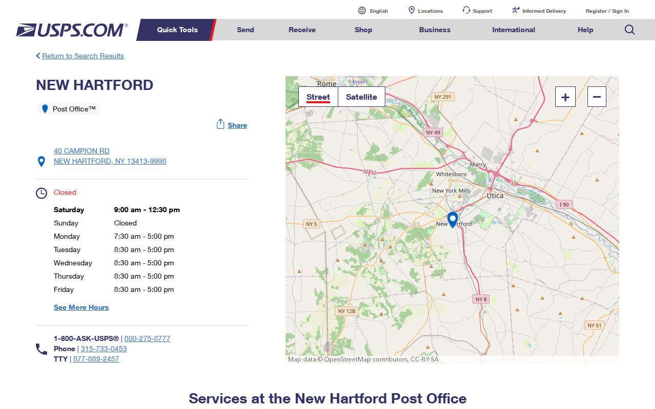 New Hartford ZIP code directory post office record